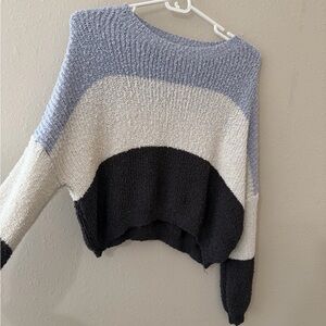 debut Colorblock Crewneck Sweater in Light Blue, Cream & Black
